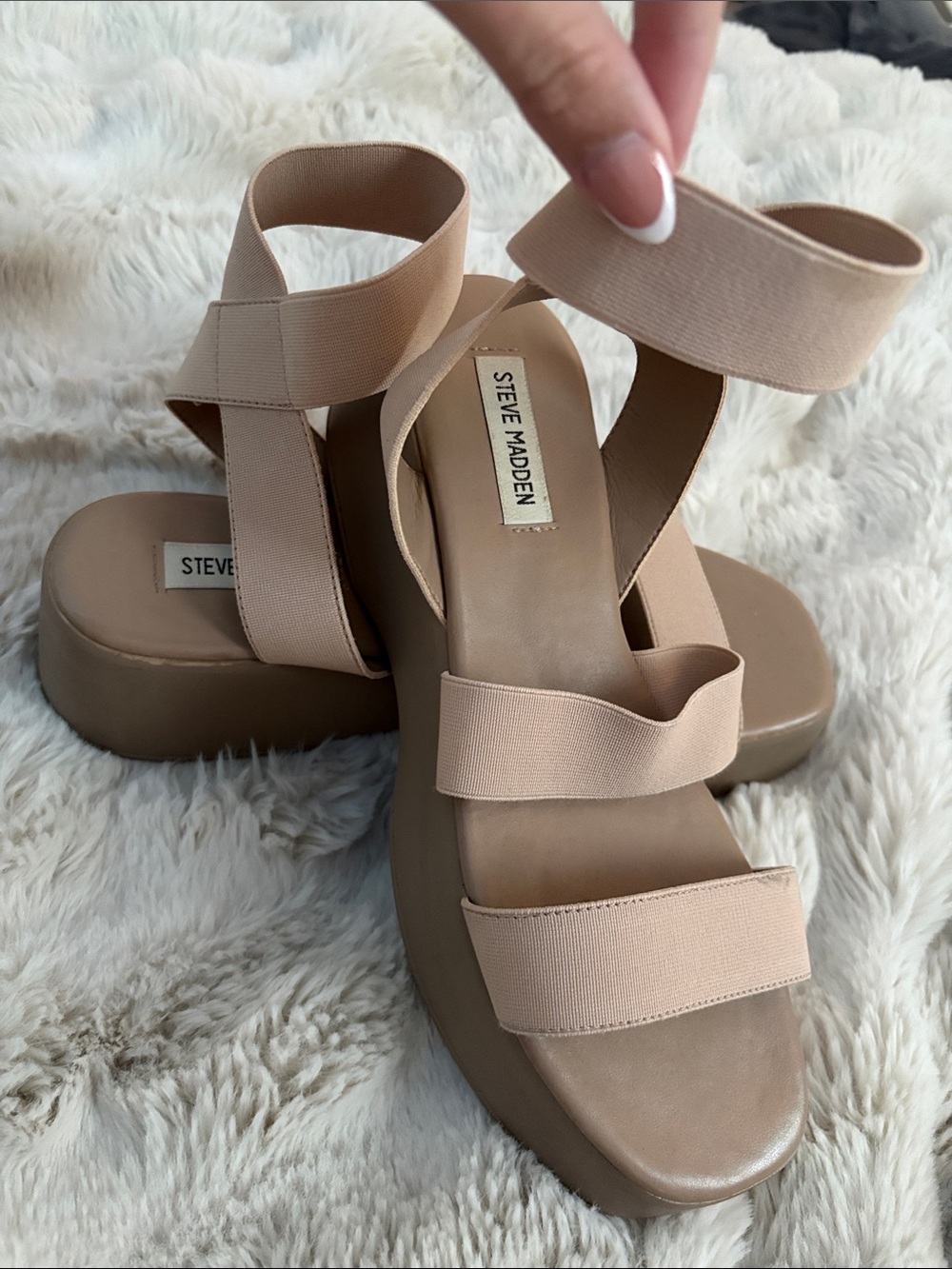 Steve Madden Nude Elastic Strap Platform Sandals